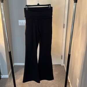 Black fold over flare yoga pants